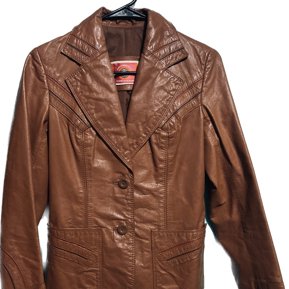 Ms Pioneer Vintage Genuine Leather Jacket, Sz 8, Cognac Brown